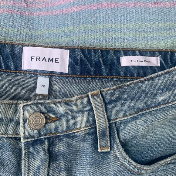 90s Y2k NWOT Frame Denim The Low Boot Distressed Jeans Sz 26 Lowrise Light Blue - Picture 8 of 10